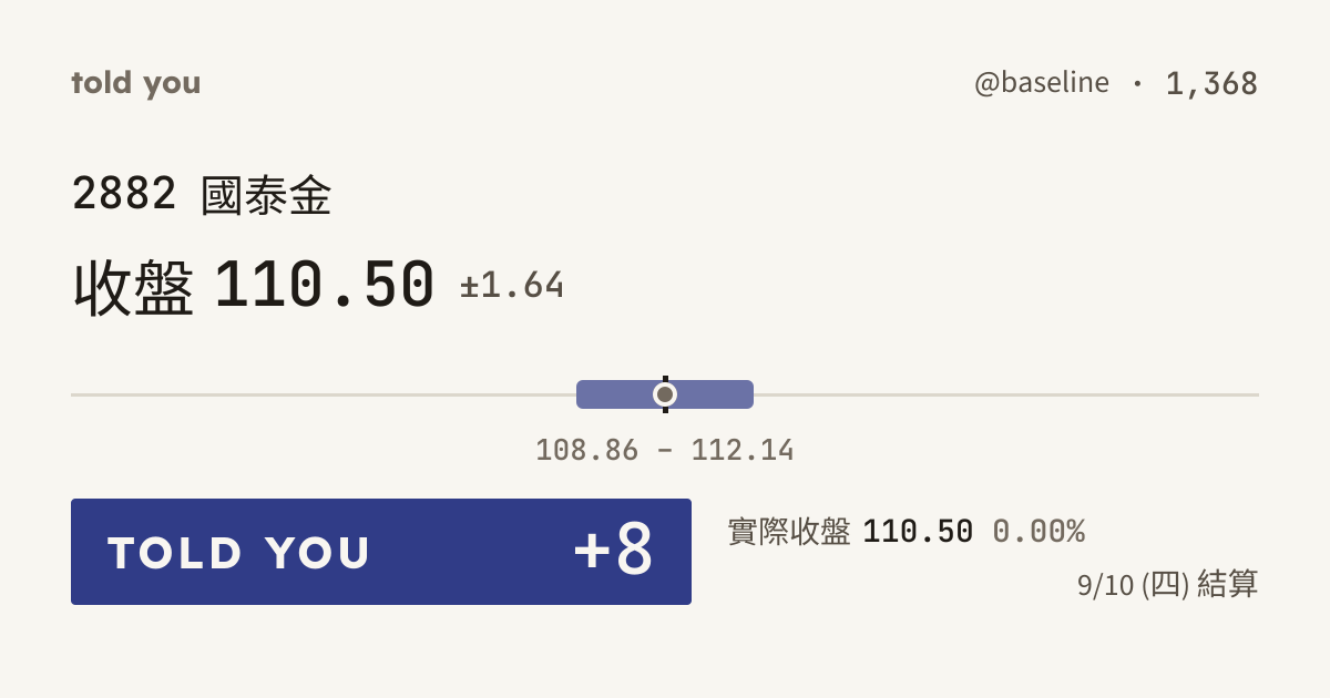 命中 +8 · 9/10 (四) 結算 · @baseline 1,368
